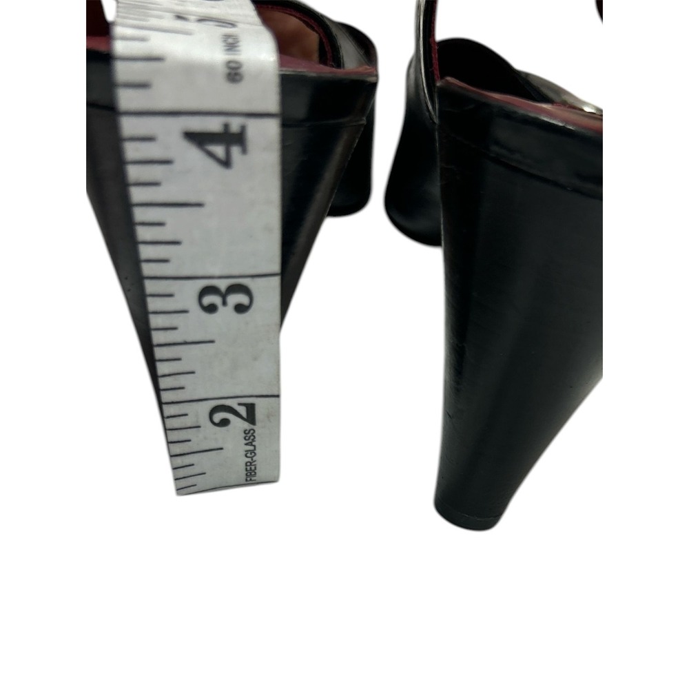 Brighton Bree Black Leather Slingback Heels Made in Italy Silver Hardware 8.5M - Picture 8 of 14